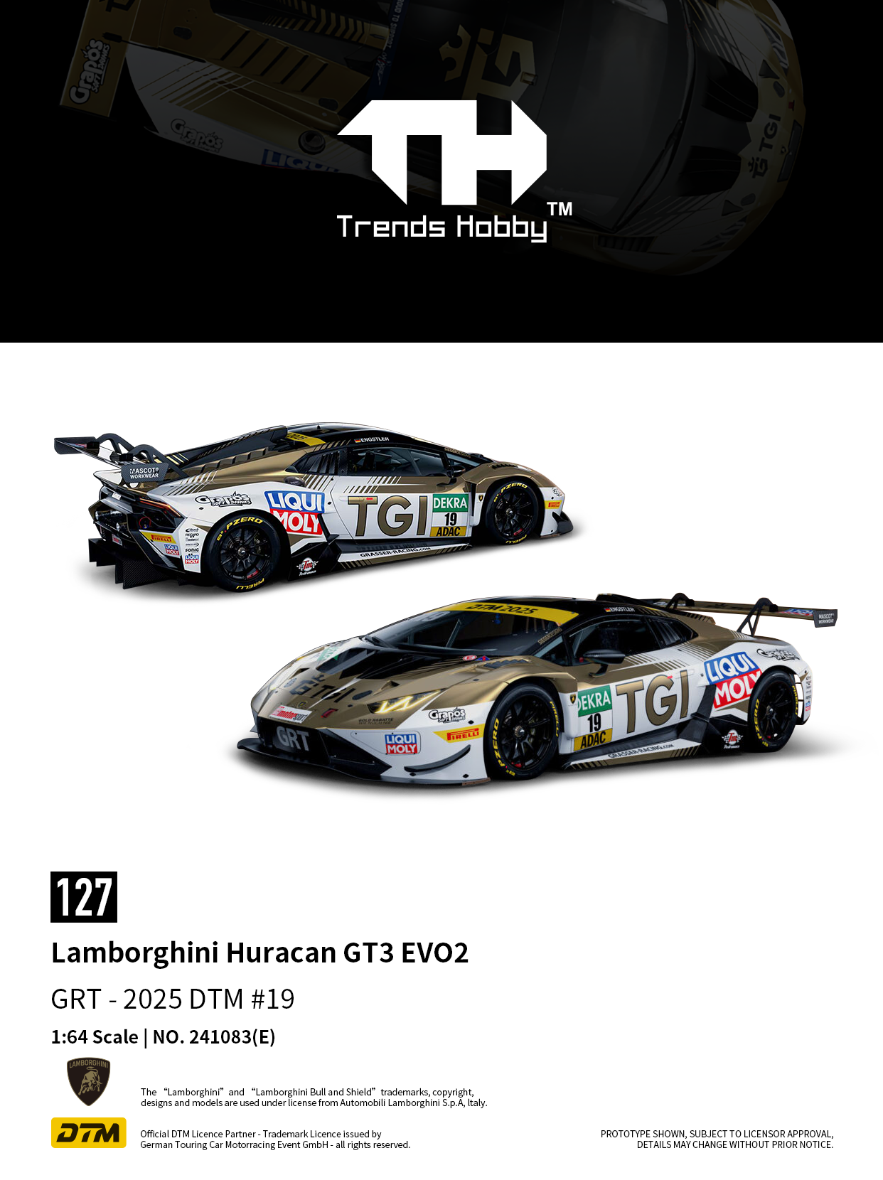 [Pre Order] Trends Hobby - Lamborghini Huracan GT3 EVO2 - DTM 2025 #19