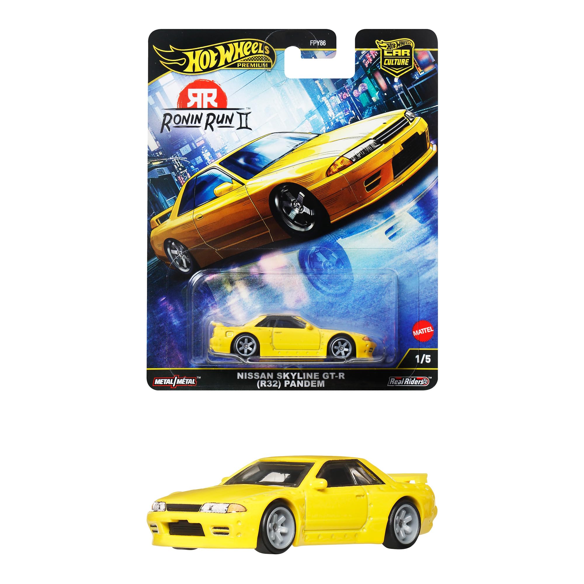Hot Wheels Car Culture Ronin Run II Nissan Skyline GT-R (R32) Pandem Ride On Toy Mini Car Ages 3+ Yellow JBK88