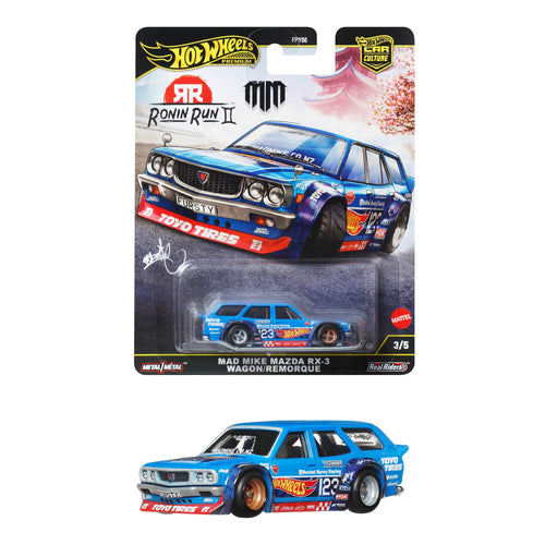 Hot Wheels Car Culture Ronin Run II Mad Mike Mazda RX-3 Wagon/Lumulk Ride On Toy Mini Car Ages 3+ Blue JBK50