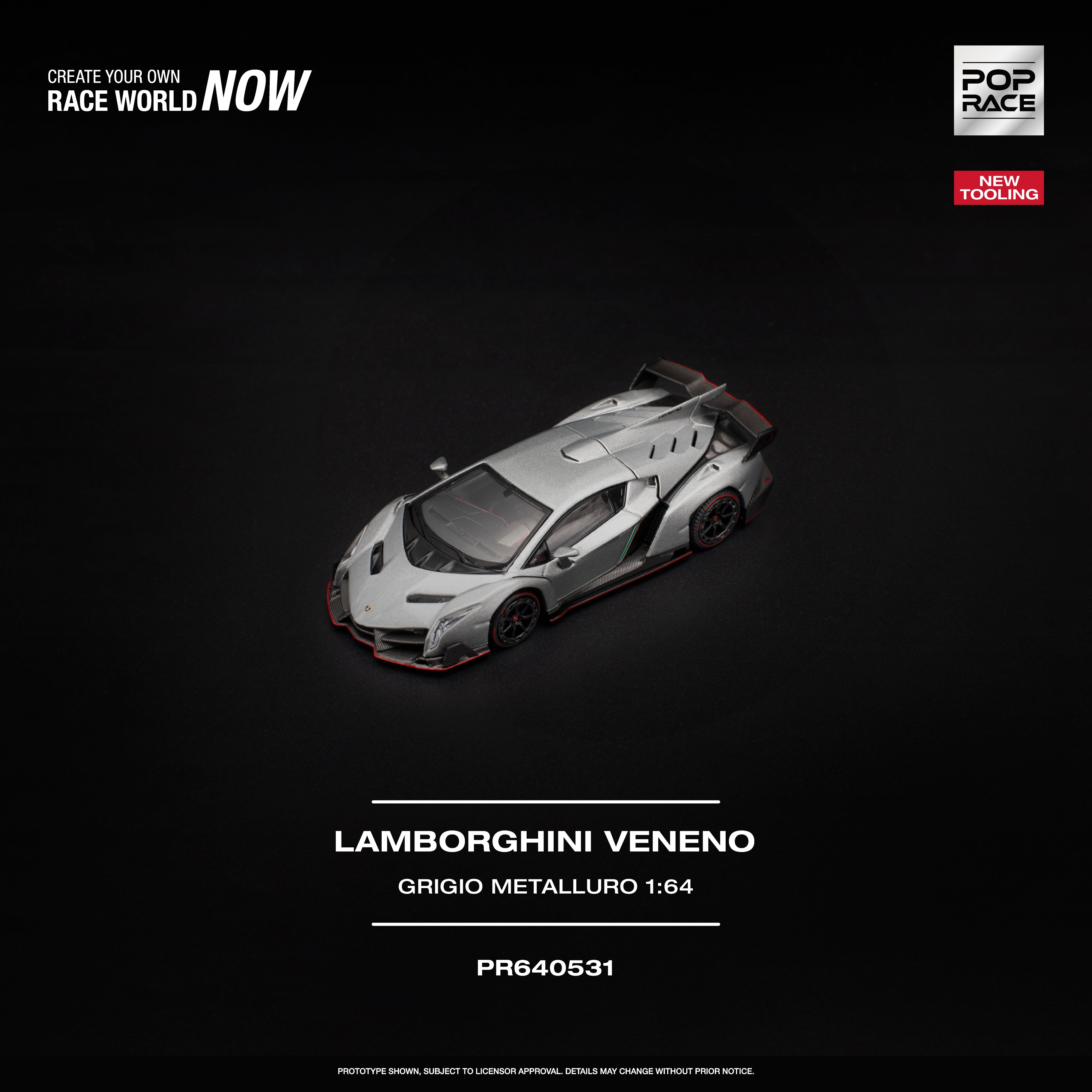 Pop Race - Lamborghini Veneno Grigio Metalluro – Diecast Silk Road