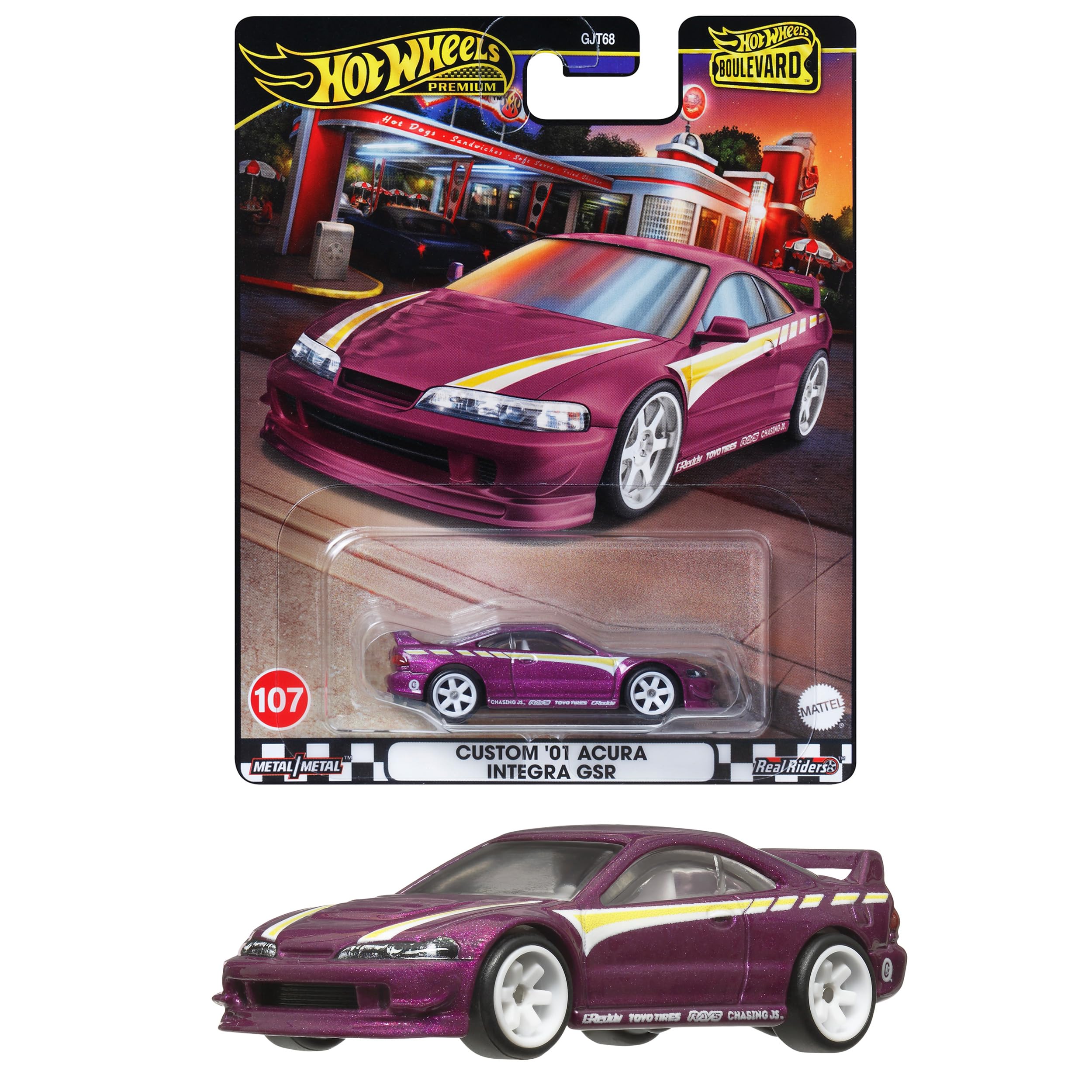 Hot Wheels HRT77 Boulevard Custom '01 Acura Integra GSR Vehicle Toy Mini Car 3 Years Old Purple