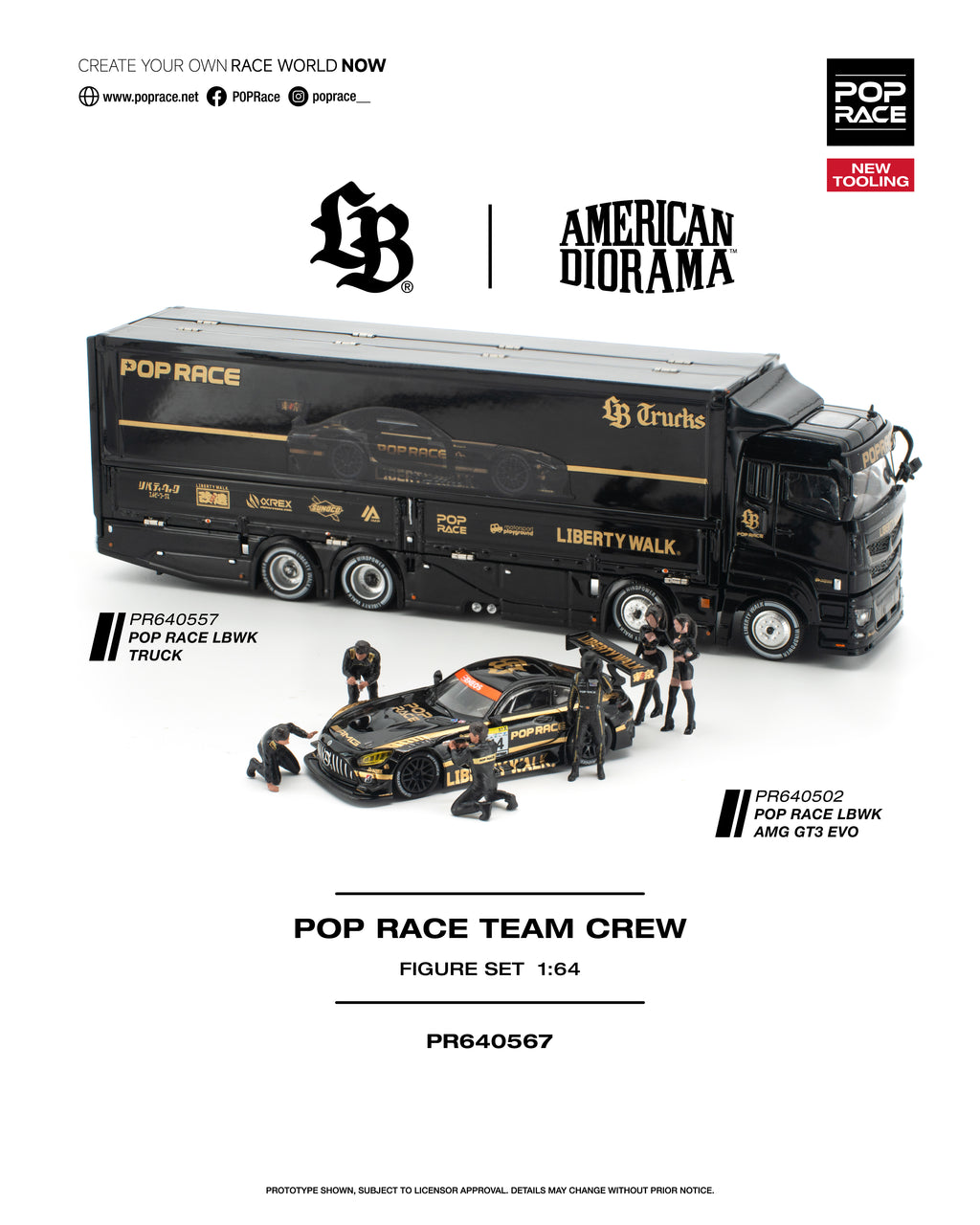 [Combo] LBWK AMG GT3 EVO - Black & LBWK Truck - Black & Team Crew Figure Set