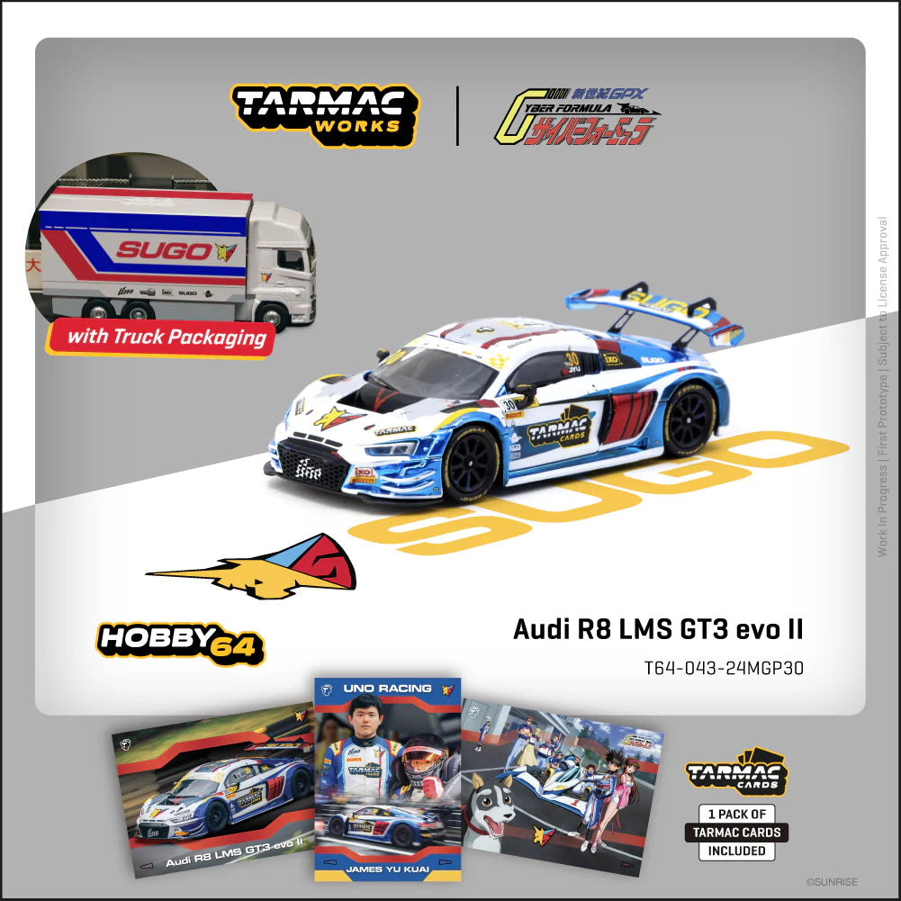 [Pre Order, Free Shipping] Tarmac Works 1/64 Audi R8 LMS GT3 evo II Macau GT Cup - FIA GT World Cup 2024 Uno Racing #30 with Tarmac Cards Combo Set and Truck Packaging - HOBBY64