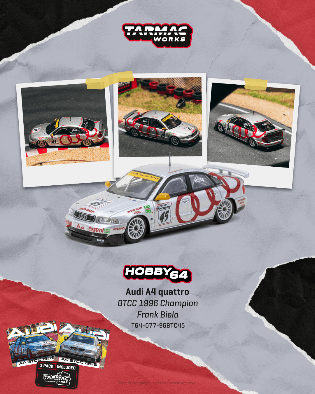 [Pre Order] Tarmac Works - Audi A4 quattro - BTCC 1996 Champion - Frank Bielay