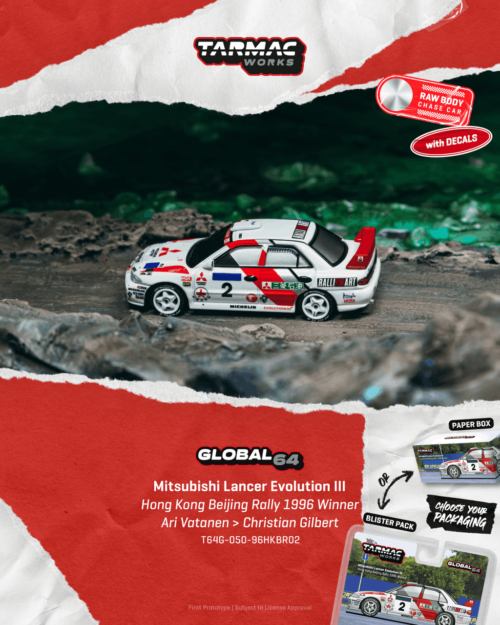 Tarmac Works - Mitsubishi Lancer Evolution III - Hong Kong Beijing Rally 1996 Winner Ari Vatanen / Christian Gilbert