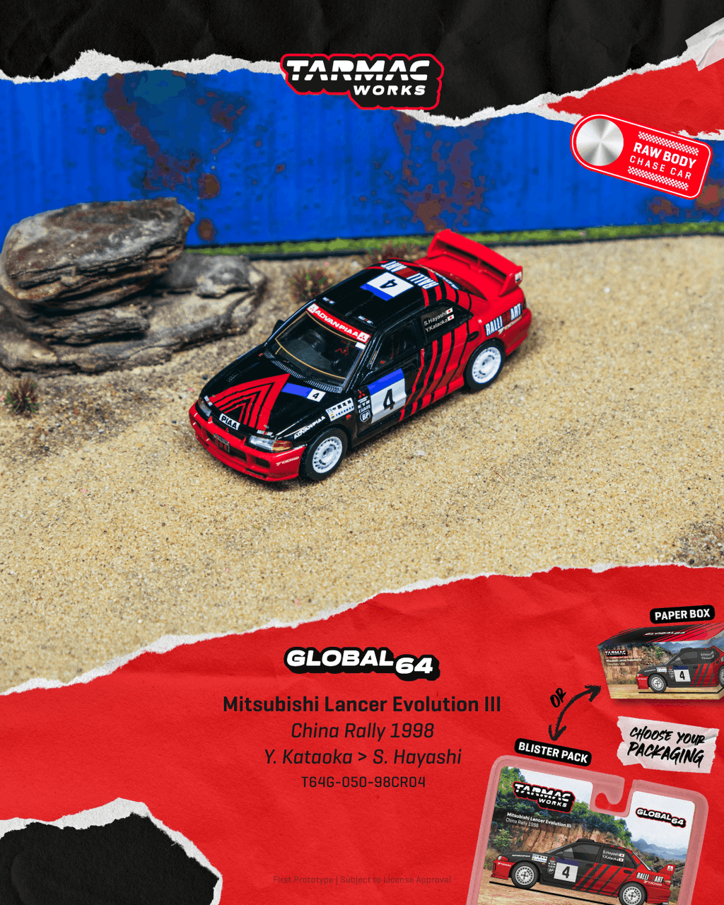 [Pre Order, Box] Tarmac Works - Mitsubishi Lancer Evolution III China Rally 1998 - Yoshihiro Kataoka / Satoshi Hayashi
