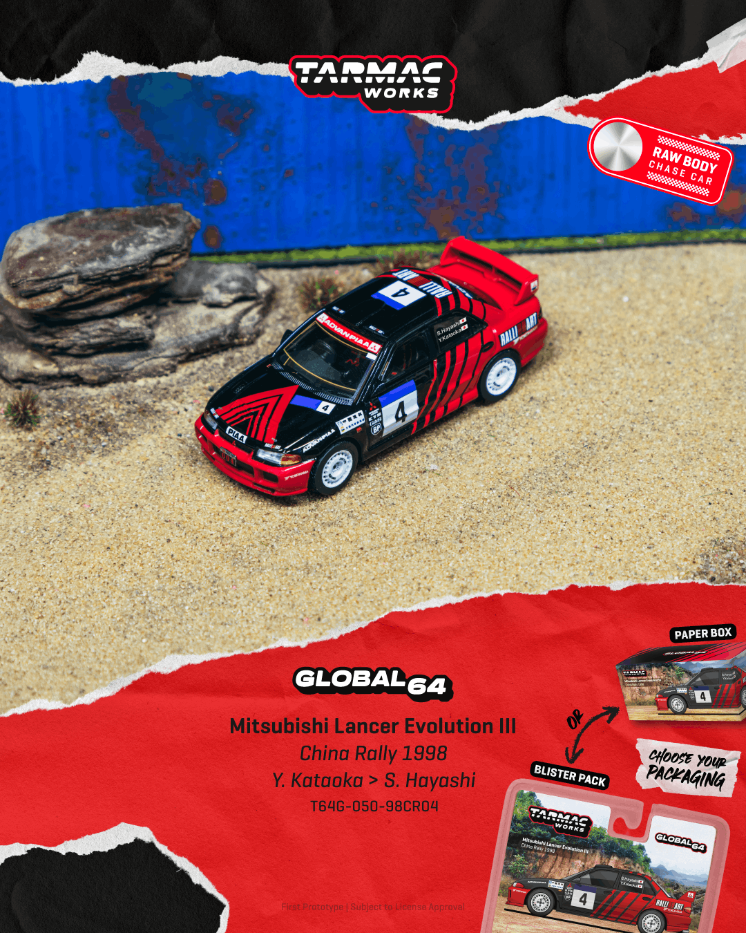 [Pre Order, Box] Tarmac Works - Mitsubishi Lancer Evolution III China Rally 1998 - Yoshihiro Kataoka / Satoshi Hayashi