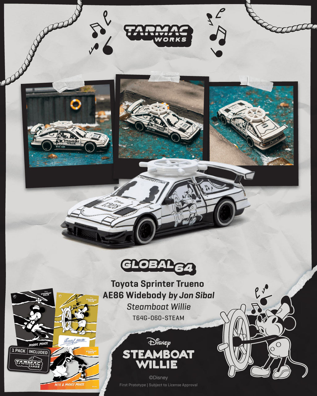Toyota Sprinter Trueno AE86 Widebody by Jon Sibal - Mickey & Friends Steamboat Willie