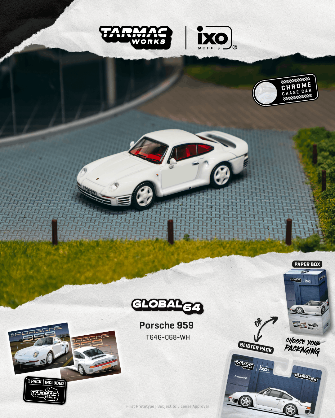 [Pre Order, Box] Tarmac Works - Porsche 959 White Model Car + Trading Cards Combo Set