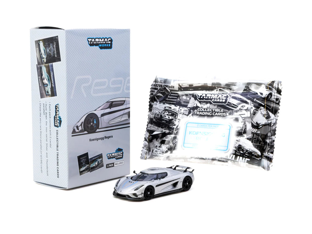 [Pre Order] Tarmac Works - Koenigsegg Regera Silver Metallic / Blue Accents with Tarmac Cards Combo Set