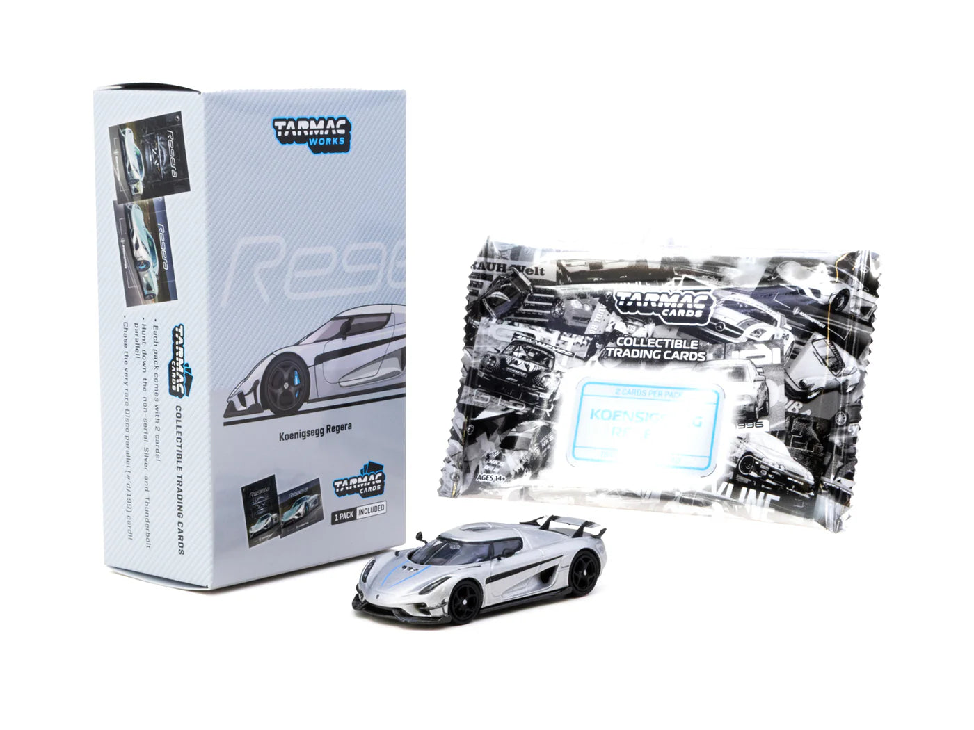 [Pre Order] Tarmac Works - Koenigsegg Regera Silver Metallic / Blue Accents with Tarmac Cards Combo Set