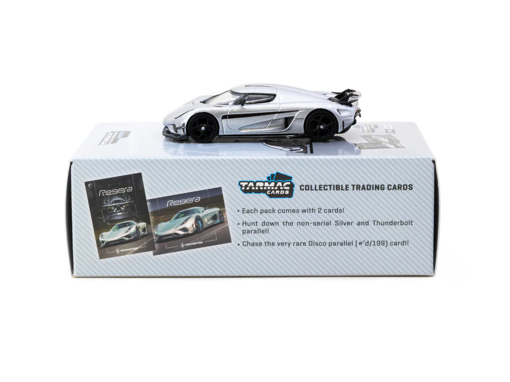 [Pre Order] Tarmac Works - Koenigsegg Regera Silver Metallic / Blue Accents with Tarmac Cards Combo Set