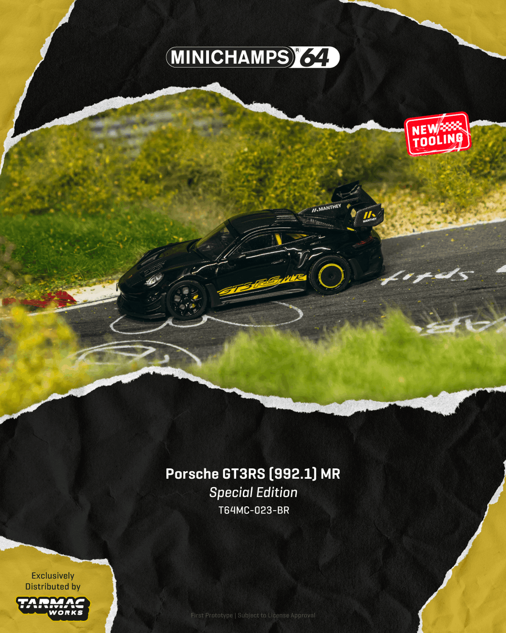 Tarmac Works - Porsche GT3RS (992.1) MR - Black Yellow - Tarmac Special Edition